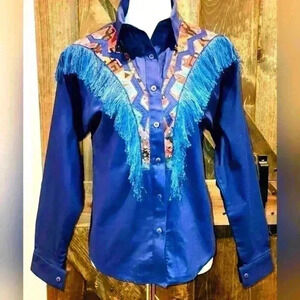 Kalamity Kate by Rare Xperience Vintage blue western fringe shirt T5.31.505